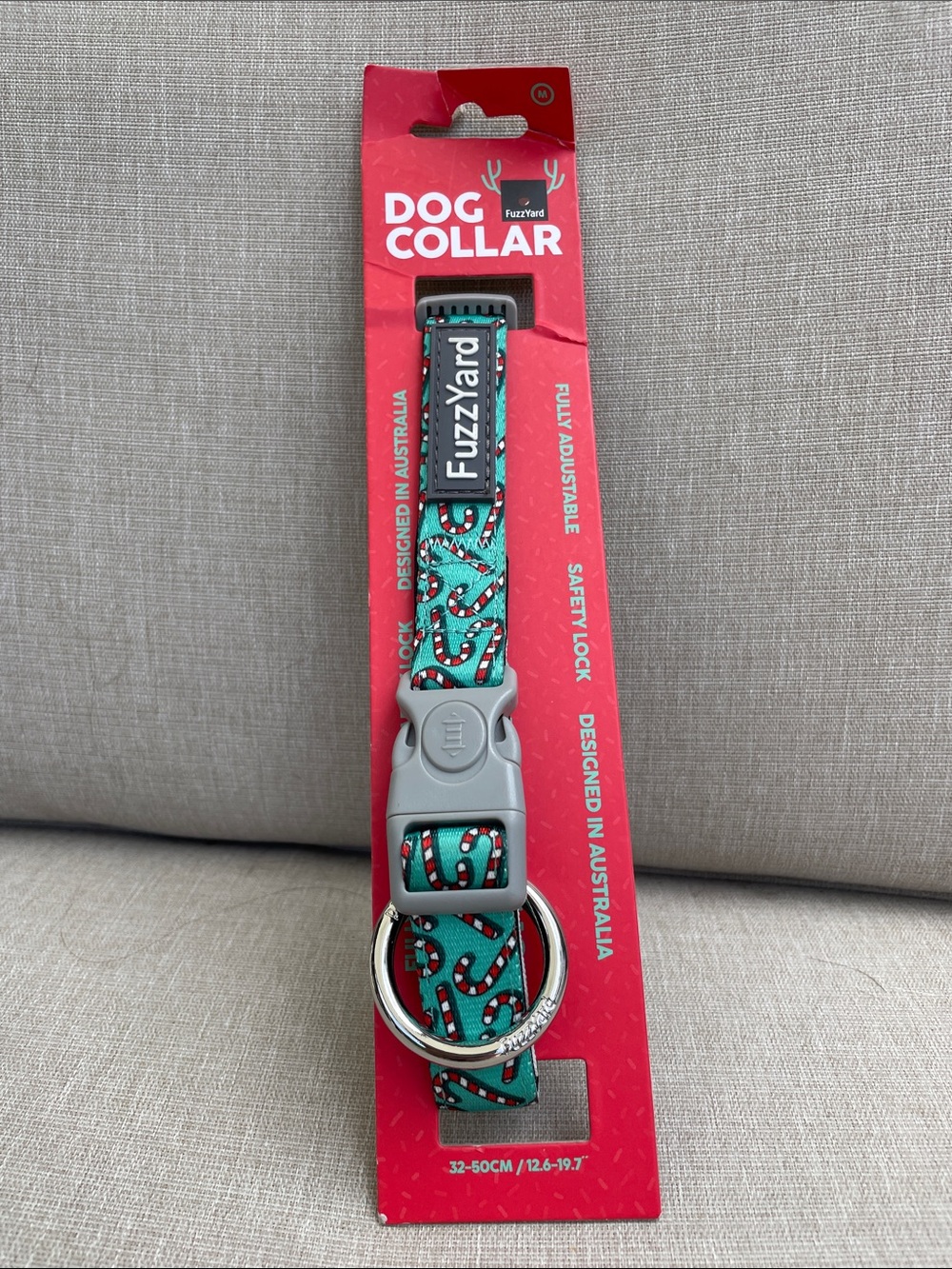 Neoprene Dog Collar Candy Cane Print FuzzYard Size Medium Spongy